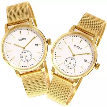 SOUE Pair Watch Classics Pair Watch Pair Couple 38 мм Размер Нержавеющая сталь Ремешок Сетчатый ремешок Циферблат цвета золотой слоновой кости [SOUE] Женские Мужские чёрный