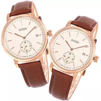 [SOUE] SOUE Pair Watch Classics Pair Watch Women s Men s Pair Couple 38mm Size Leather Belt Leather Band Brown Pink Gold Ivory Dial