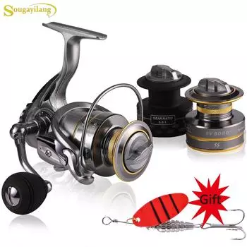 SOUGAYILANG 13 + 1bb вращающаяся рыболовная катушка с бесплатной рыболовной катушкой 5,1:1 5,5:1 передаточное число лески катушка для ловли карпа 1000