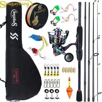 Sougayilang 1,8-2,4 м, набор катушек для спиннинговой удочки с приманкой и леской, а также сумка для переноски для рыбалки на открытом воздухе 1.8M Rod-LY1000 чёрный