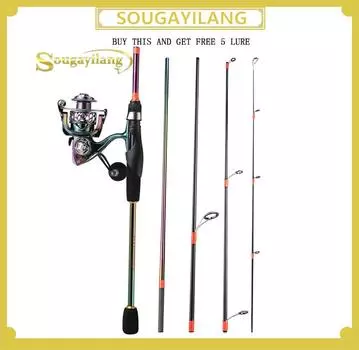 Sougayilang 1,8-2,4 м, спиннинговые удочки, 5 секций, портативная сверхлегкая удочка для путешествий, 13 + 1BB, спиннинговая рыболовная катушка, комбинированная удочка 1.8M разноцветный