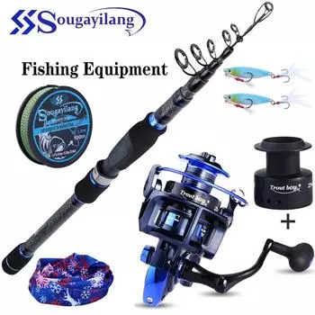 Sougayilang 1,8-3 м телескопическая удочка сверхлегкая портативная из углеродного волокна 13 + 1BB металлическая катушка рыболовная катушка 100 м набор спиннинговых рыболовных снастей 1.8M Rod -2000 Reel
