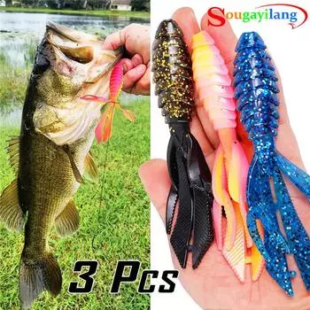 Sougayilang 1 шт./лот, мягкая приманка, пластиковая приманка для рыбалки с червями и креветками для форели, окуня, лосося, пресноводные приманки для морской рыбалки 1PCS синий