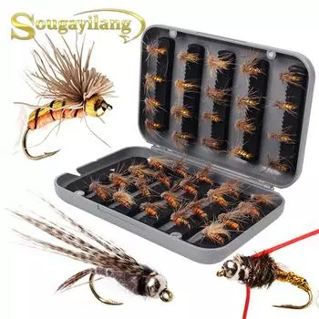 Sougayilang 40 шт., приманка для рыбалки, сковорода для форели, щипцы для рыбалки, наживка для мух с профессиональной коробкой из АБС-пластика A6