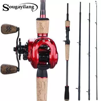Sougayilang 4 секции удочка для удочки для удочки из карбона 9 + 1BB наборы алюминиевых катушек Joran Pancing 2.1m Rod & left Reel