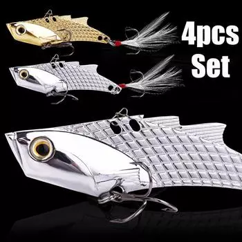 Sougayilang 4 шт./компл. VIB приманки 3,5 дюйма 23 г рыболовные крючки ложка Hardbait металлическая рыболовная приманка для окуня 4pcs золотой