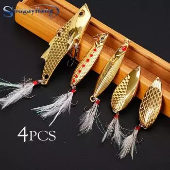 SOUGAYILANG 4 шт., рыболовная приманка, металлический материал, реалистичная рыболовная приманка, рыболовные крючки, приманки для морской рыбалки 4PCS