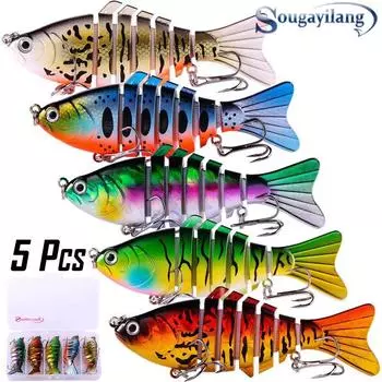 Sougayilang 5 шт. рыболовная приманка для ловли окуня, многосоставная искусственная приманка Pack of 5