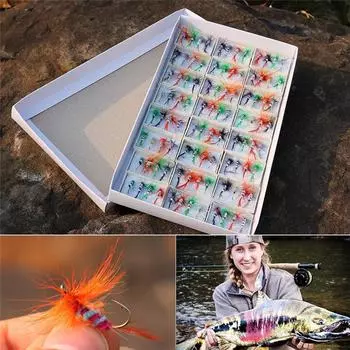 Sougayilang 96 шт. в 24 коробках крючки для нахлыста приманка от комаров стальной крючок для наживки с перьями приманка для ловли нахлыстом