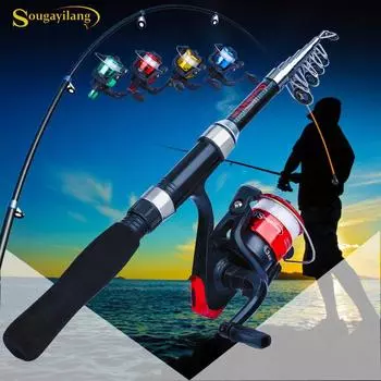 SOUGAYILANG Комбинированная удочка 1,6 м, телескопическая удочка для путешествий со спиннинговой рыболовной катушкой, рыболовные инструменты, принадлежности для рыбалки 1.6M красный