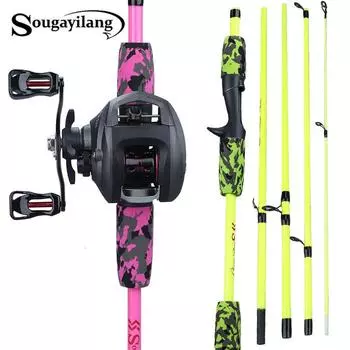 Sougayilang комбинированная удочка 1,7 м, портативная 5-секционная карбоновая удочка и набор кастинговых катушек 12 + 1BB Left Hand жёлтый