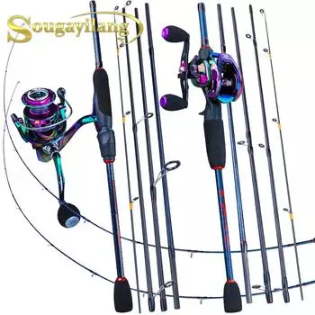 SOUGAYILANG Комбинированные удочки, 5 секций, спиннинговая удочка для литья, удочка для приманки, спиннинговая рыболовная катушка, колесо, рыболовные дорожные снасти Rod 1.8m-1000 Series разноцветный
