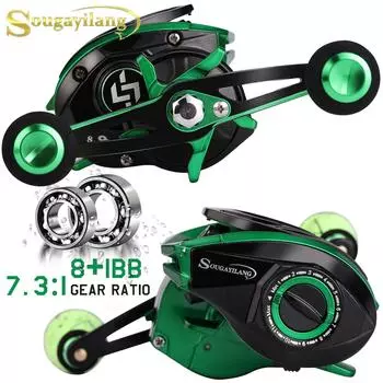 SOUGAYILANG Лучшая катушка для приманки 8 + 1BB 7,3:1 Высокоскоростные магнитные тормоза Рыболовное колесо 8 кг Макс. сопротивление Алюминиевая катушка Рыболовные катушки Right Hand зелёный