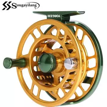 Sougayilang Нахлыстовая катушка 5/6WT Нахлыстовая катушка Алюминиевые рыболовные катушки нахлыстом Рыболовное колесо Рыболовные снасти Fly fishing reel зелёный/золотой