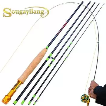 Sougayilang нахлыстовая удочка, 5 частей, 9 футов, легкие, ультрапортативные, с пробковой ручкой, нахлыстовые удочки Fly Fishing Rod