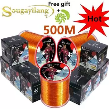 SOUGAYILANG нейлоновая леска 0,14-0,5 мм, 7-38 фунтов, оранжевая, 500 м, с фторуглеродным покрытием, рыболовные снасти, леска 08 оранжевый