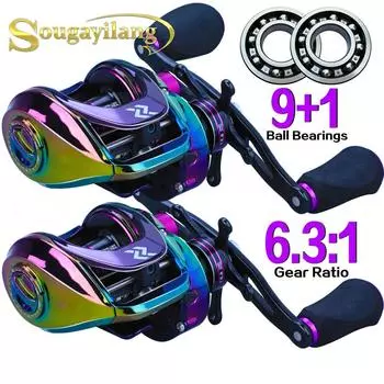 SOUGAYILANG Рыболовная катушка для приманки 9 + 1BB, передаточное число 6,3:1, кастинговая рыболовная катушка, низкопрофильная катушка Left Hand