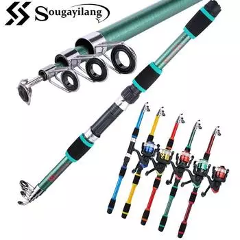 Портативная телескопическая удочка из стекловолокна + катушка для удочки бренда Sougayilang 1.8M rod&reel красный