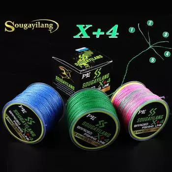 SOUGAYILANG Рыболовные снасти Плетеная леска X + 4 подставки Многоцветная PE Плетеная сверхпрочная леска для рыболовной катушки 0.10mm зелёный