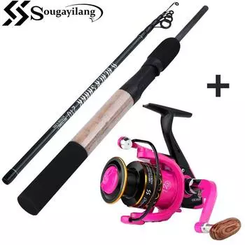 Sougayilang Спиннинговая удочка 11 + 1 BB Рыболовные катушки Телескопические удочки из углеродного волокна Катушки 2.1 rod&reel 1000 розовый