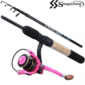 Sougayilang Спиннинговая удочка 12BB Рыболовные катушки Телескопические удочки из углеродного волокна Катушки 2.1 rod&reel 1000 розовый