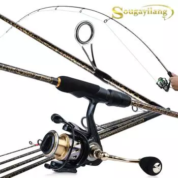 SOUGAYILANG Спиннинговая удочка 1,8 м, 5 секций, удочка из углеродного волокна, 13 + 1BB, металлическая катушка, мощные комплекты спиннинговых катушек 1.8 M&Series 1000 золотой