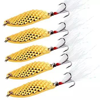 Sougayilang Spoons Hard Fishing Lure Treble Hook Salmon Bass Metal Fishing Lure Bait Gold 5 Pieces золотой