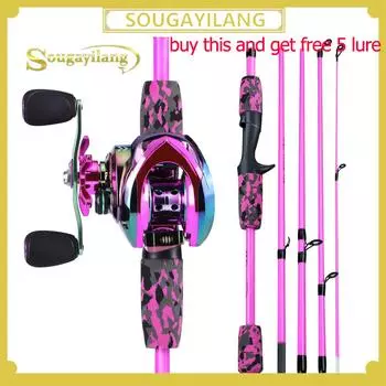 SOUGAYILANG Телескопическая удочка 12 + 1BB катушка для приманки для окуня, пресноводная и соленая вода, рыболовные снасти для путешествий на открытом воздухе, комбинированная удочка Left Hand розовый