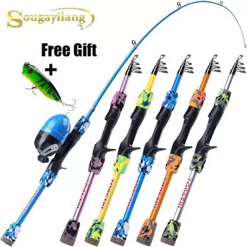 SOUGAYILANG Удочка 1,5 м Телескопическая удочка 5 цветов Спорт на открытом воздухе Пресноводная удочка Инструменты 1.5m синий
