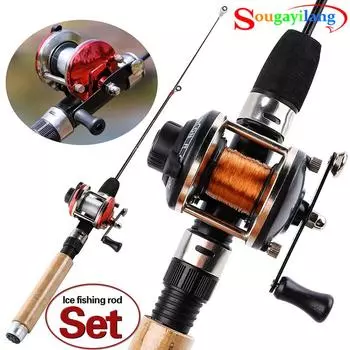 Sougayilang Удочка и катушка для подледной рыбалки Мини-удочка Зимняя катушка для подледной рыбалки Инструмент для рыболовных снастей Rod&Reel чёрный