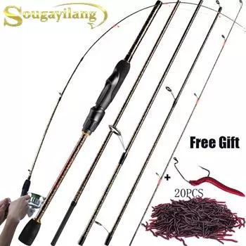 SOUGAYILANG Удочки 5 секций Удочка на приманку 1,8-2,4 м Углеродная спиннинговая удочка для окуня и форели Spinning-1.8 M чёрный/золотой