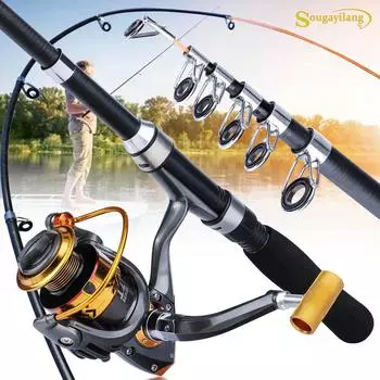 SOUGAYILANG Углеродная телескопическая удочка с рыболовной катушкой 12BB Углеродная телескопическая удочка со спиннинговой катушкой Набор удочек и катушек 1.6M&1000Series
