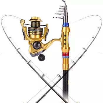 Телескопические удилища из углеродного волокна Sougayilang Golden Fishing Rod и катушка для спиннинга 14 BB 2.7M Rod&4000 Reel