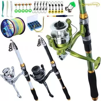 SOUGAYILANGТелескопическая удочка и рыболовная катушка в комплекте с рыболовными принадлежностями Рыболовные инструменты Удочка Рыболовное колесо 1.8M&1000Series чёрный