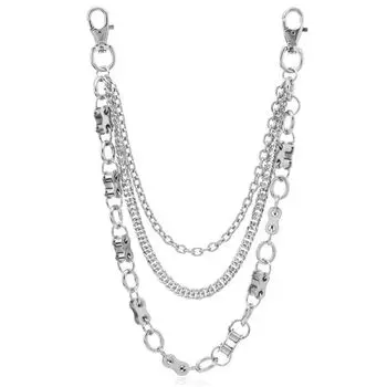 Soul Collision Soulcollision Multi-Layer Chain Phants Zipper Personality Punk Waist Chain Hip Hop Trendy Jewelry White