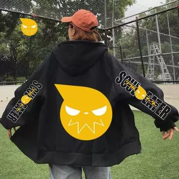 Soul Eater Logo Anime Printed Hooded Men Women Plus Size Zip Hoodies Comfortable Hoody Harajuku Streetwear Zip Jacket XS чёрный