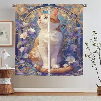 Soul Tarot Cat1 Cover Curtain Tiebacks Kitchen Curtains for Living Room 2 Elegant Pieces Blind Partition Ready Curtains Cheap W50xH70cmx2pcs-CL