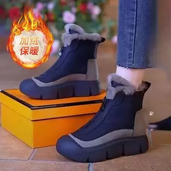 [Source Factory] Зимние ботинки женские 2024 новые зимние флисовые утолщенные теплые хлопковые туфли на молнии повседневная обувь 36
