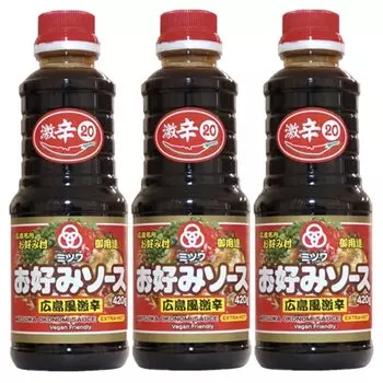 Соус Mitsuwa Super Spicy Okonomi 420 г, 3 бутылки. Суперострый соус Okonomiyaki от Sun Foods. Поставщик во все магазины Hiroshima Famous Okonomi Village Co.,