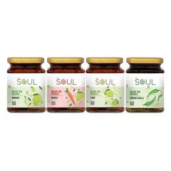 Соус соленья в оливковом масле, упаковка из 4 шт. (Маринованный манго 275 Гм + смешанный маринад 275 Гм + маринованный лайм 275 Гм + маринованный зеленый чили 265 Гм)