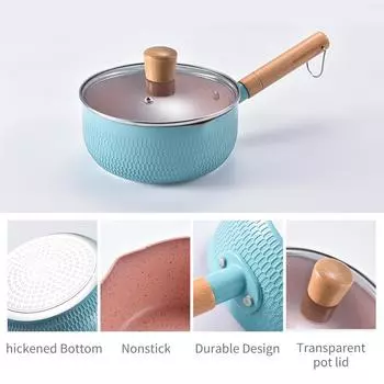 Соусник со стеклянной крышкой, деревянная ручка с антипригарным покрытием, алюминиевый маленький горшок для лапши, горшок для приготовления яиц, ребенка L белый