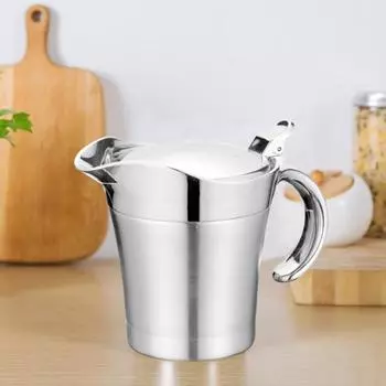 Соусник Yousheng 400/800 мл из нержавеющей стали с крышкой на петлях, двойной изолированный соусник, кувшин для молока, диспенсер для соуса, сиропа, сливок 400ML