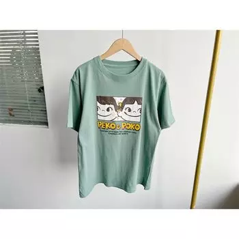 South 7-26 Creative Stylish Print Milk Girl Pure Cotton Shoulder Short Sleeve T-shirt Summer Anti-Aging Top H25-4