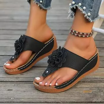 South East Asia 2025 spring and summer new foreign trade large size women s shoes 2025 a flower toe slippers women s sandals 36 чёрный