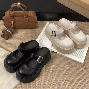 South in the south белые ретро туфли-туфли на платформе с сумкой на голову женская летняя одежда 2025 года новые туфли Мэри Джейн с увеличенной высотой и полуперетягиванием 35 чёрный