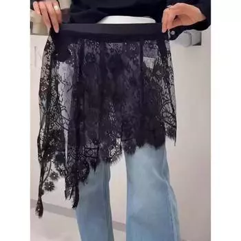 South Korea 2025 New Arrival Asymmetrical Beveled Lace Fart Curtain Women s Bandage Dress Denim Classy One-Piece Skirt Black