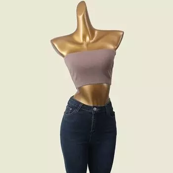 South Korea Brand Sexy Pure Color Knitting Wrapped Chest Fashion Style Sexy Inner Wear Vest Bottoming Shirt Khaki S