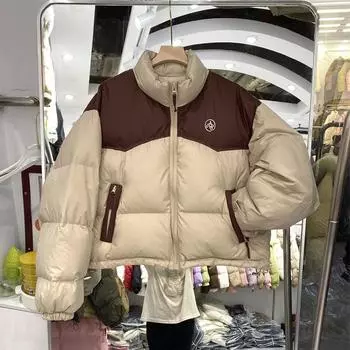 South Korea Dongdaemun 2024 autumn and winter new stand-up collar down jacket women s short Kendou style bread jacket color matching coat S