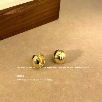 South Korea Fever Same Style Metal Ball Ear Clip Earrings for Women Elegant Fancy Ear Studs 2025 New Earrings Golden small round ball ear buckle