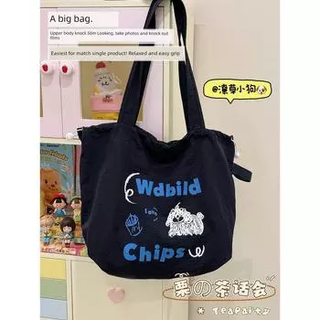 South Korea Ins Idle Style One Shoulder Bag Female 2025 New Arrival Handbag Tote Bag Student Large Capacity Canvas Bag Tibetan Blue
